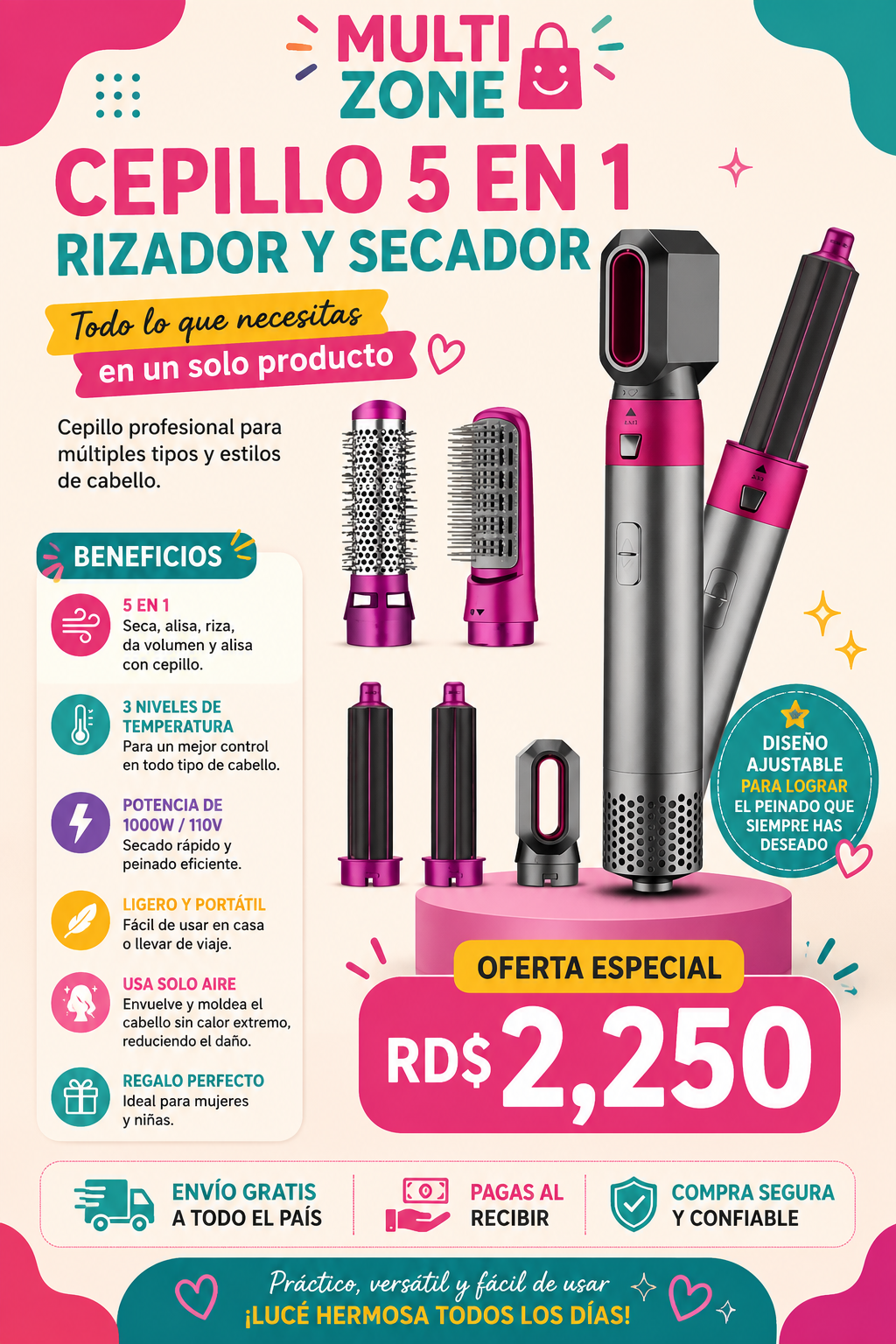 CEPILLO 5 EN 1 RIZADOR Y SECADOR