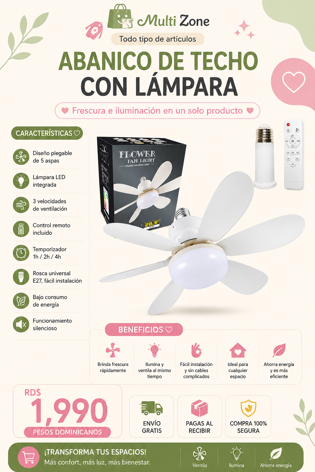 ABANICO DE TECHO CON LAMPARA