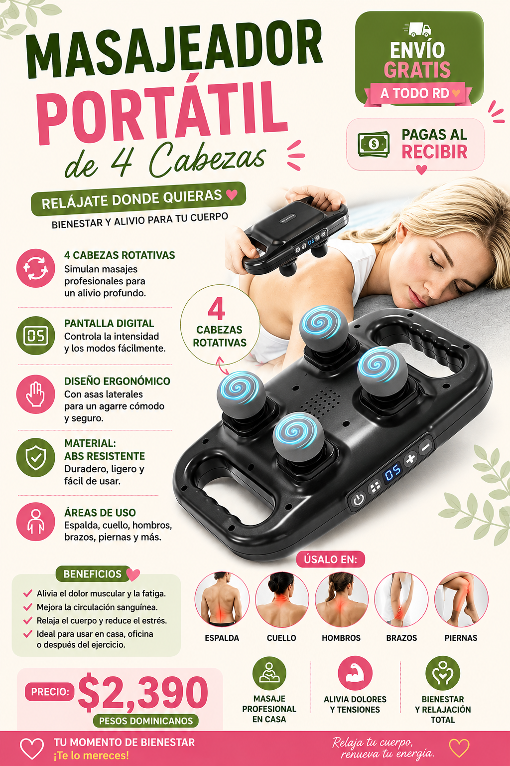 MASAJEADOR PORTÁTIL DE 4 CABEZAS