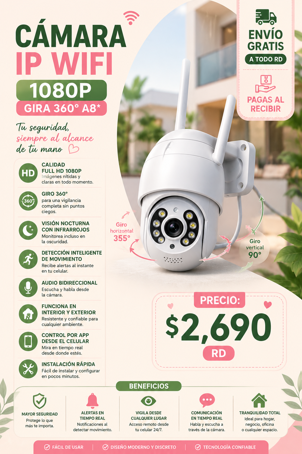 CÁMARA IP WIFI 1080P — GIRA 360° A8