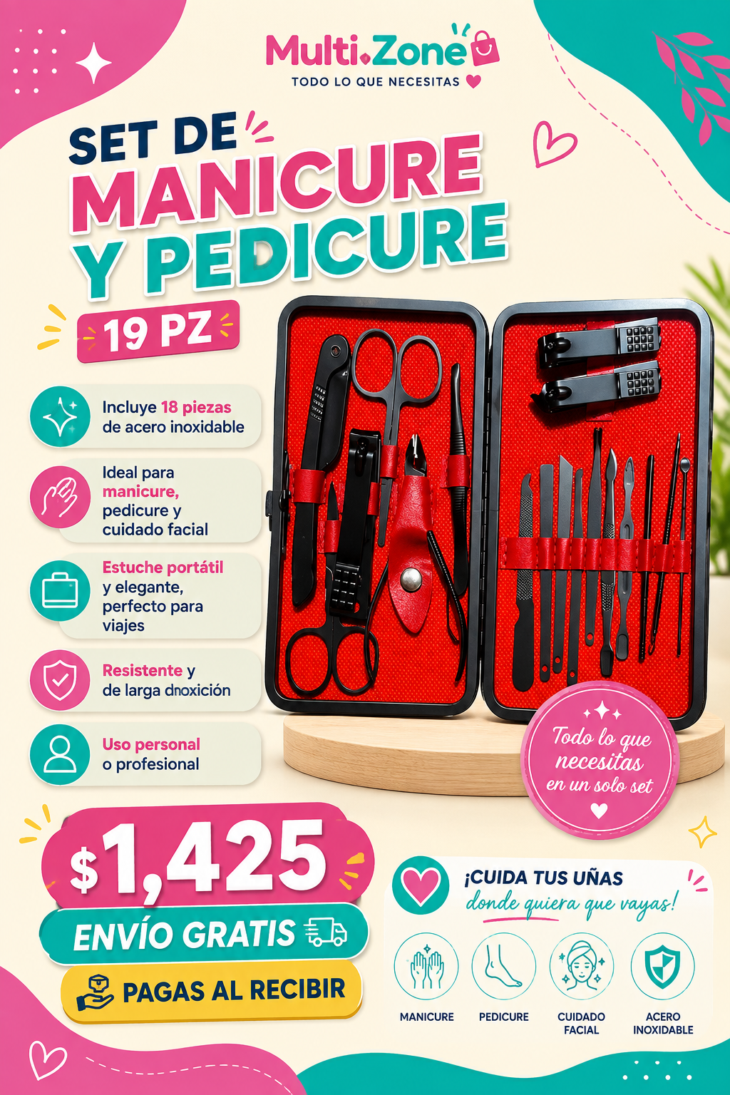 SET DE MANICURE Y PEDICURE 19 PZ