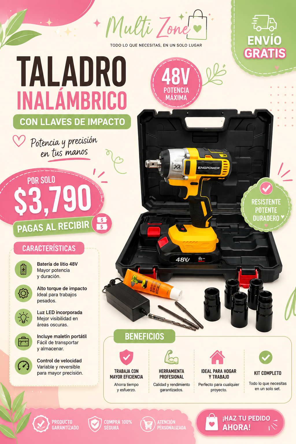 TALADRO INALAMBRICO CON LLAVES DE IMPACTO