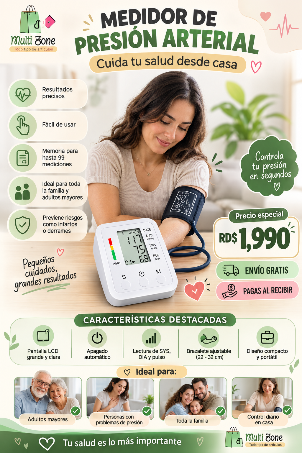 TENSIÓMETRO DIGITAL MÁQUINA PARA TOMAR PRESIÓN ARTERIAL BRAZO