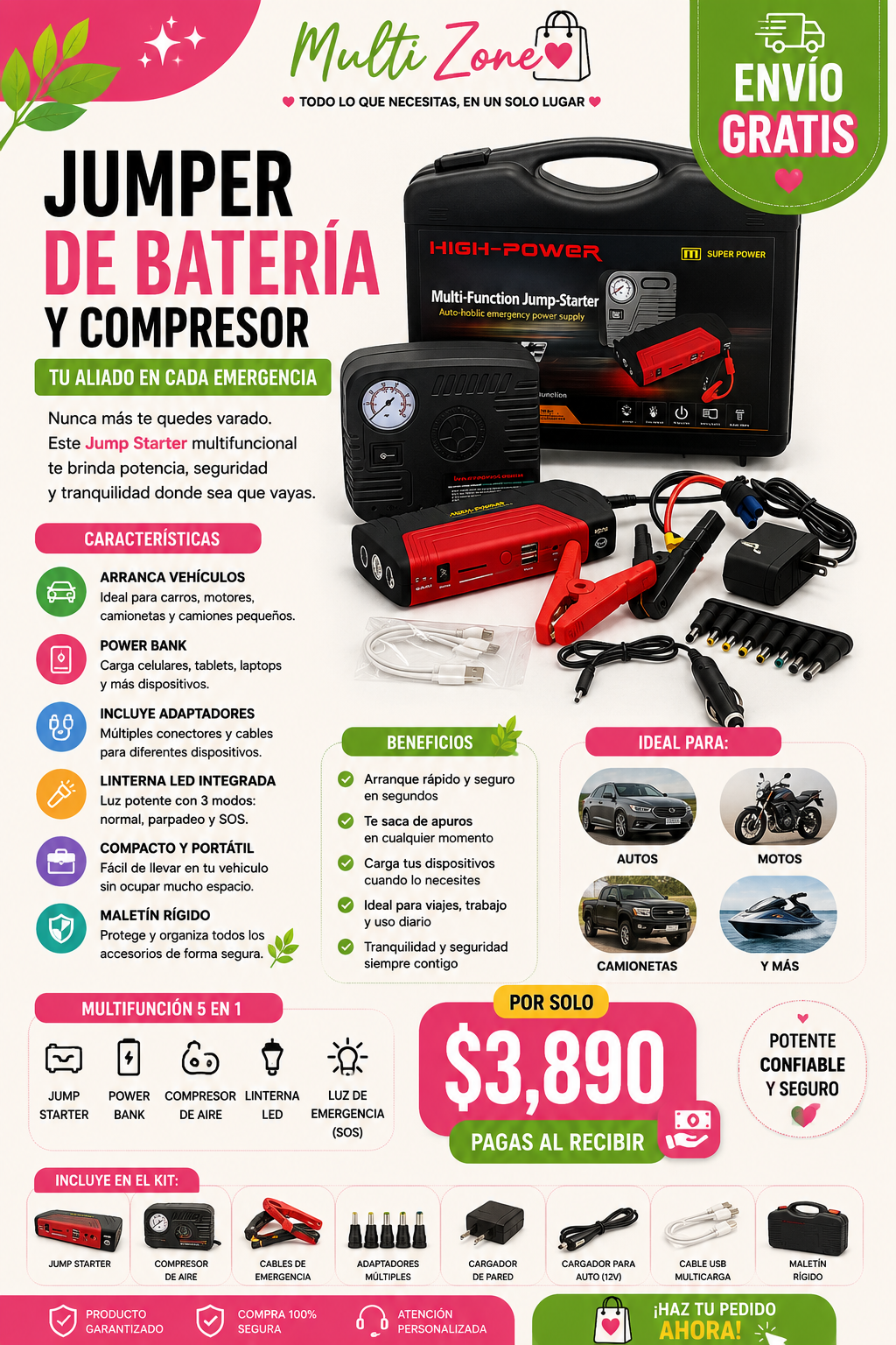 JUMPER DE BATERÍA Y COMPRESOR