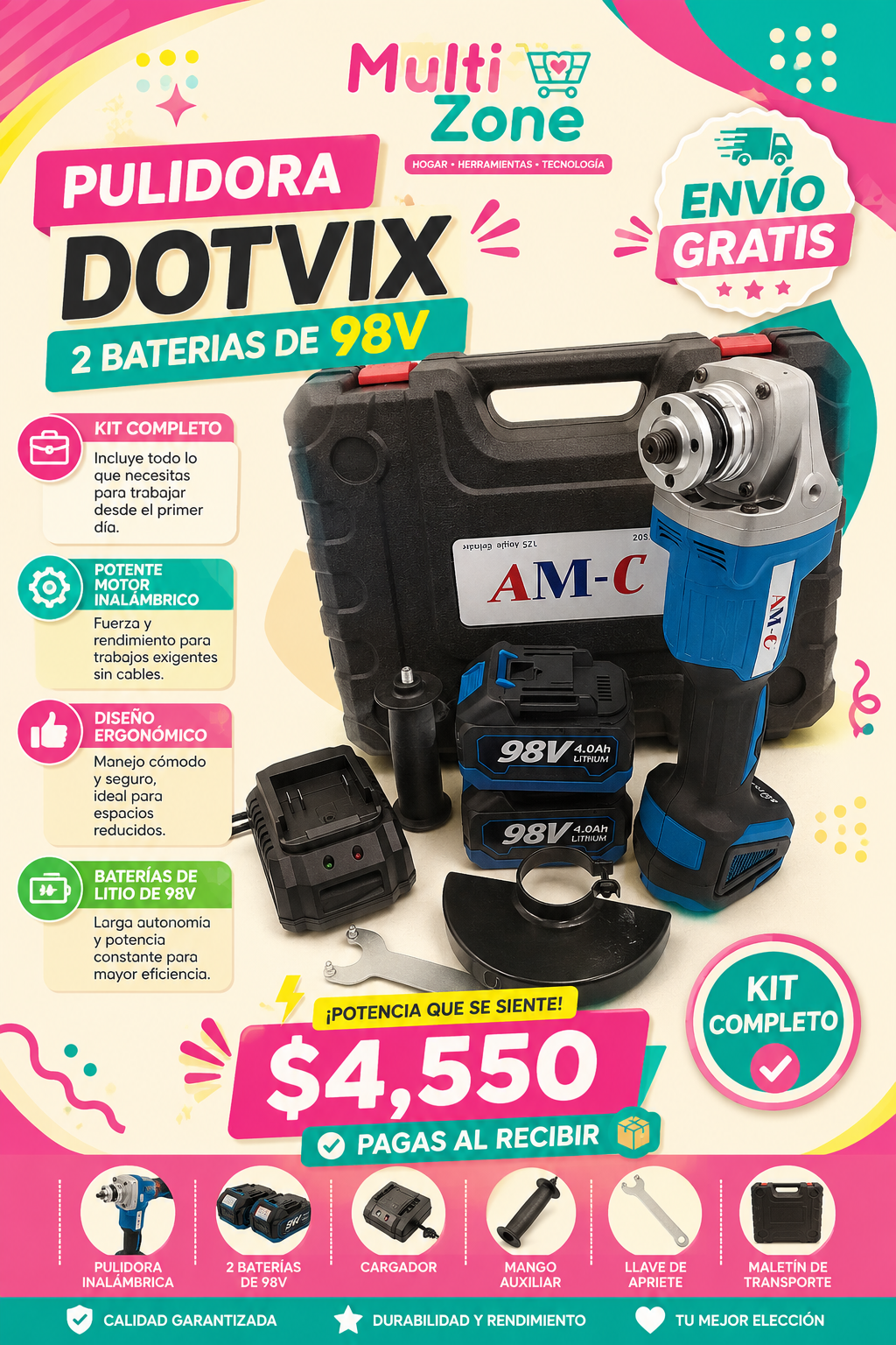 PULIDORA DOTVIX 2 BATERIAS DE 98V