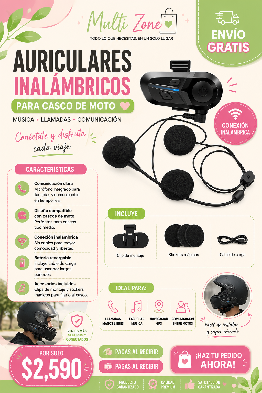 AURICULARES INALAMBRICOS PARA CASCO DE MOTO