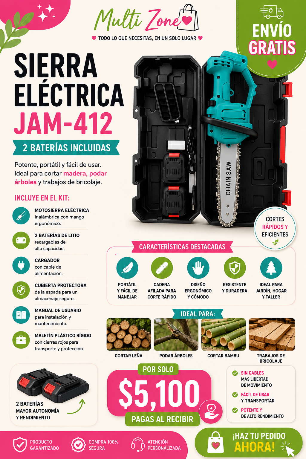 SIERRA ELECTRICA JAM-412 2 BATERIAS