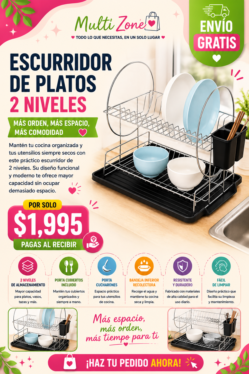 ESCURRIDOR DE PLATOS 2 NIVELES